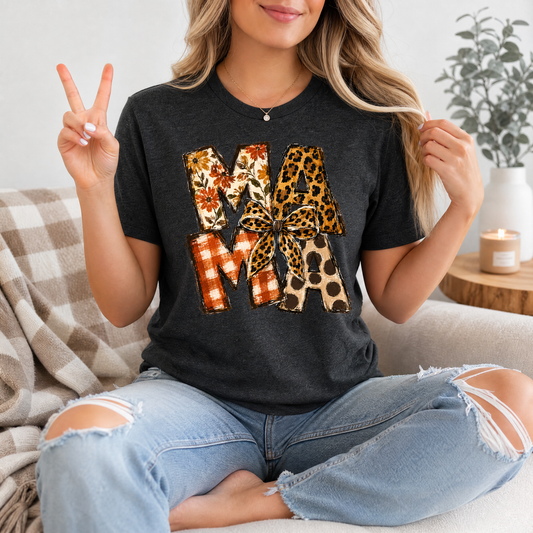 Fall Mama Floral & Leopard Bow Graphic Tee