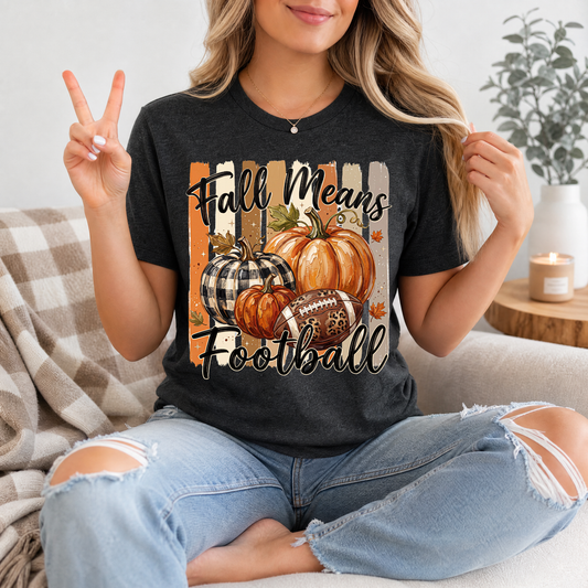 Fall Means Football Pumpkin Graphic Tee