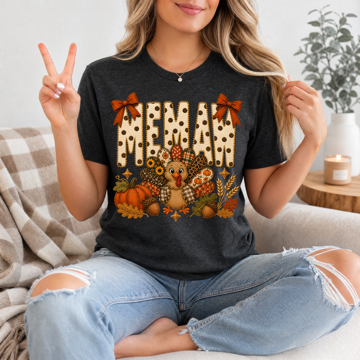 Memaw Thanksgiving Turkey & Bow Graphic Tee