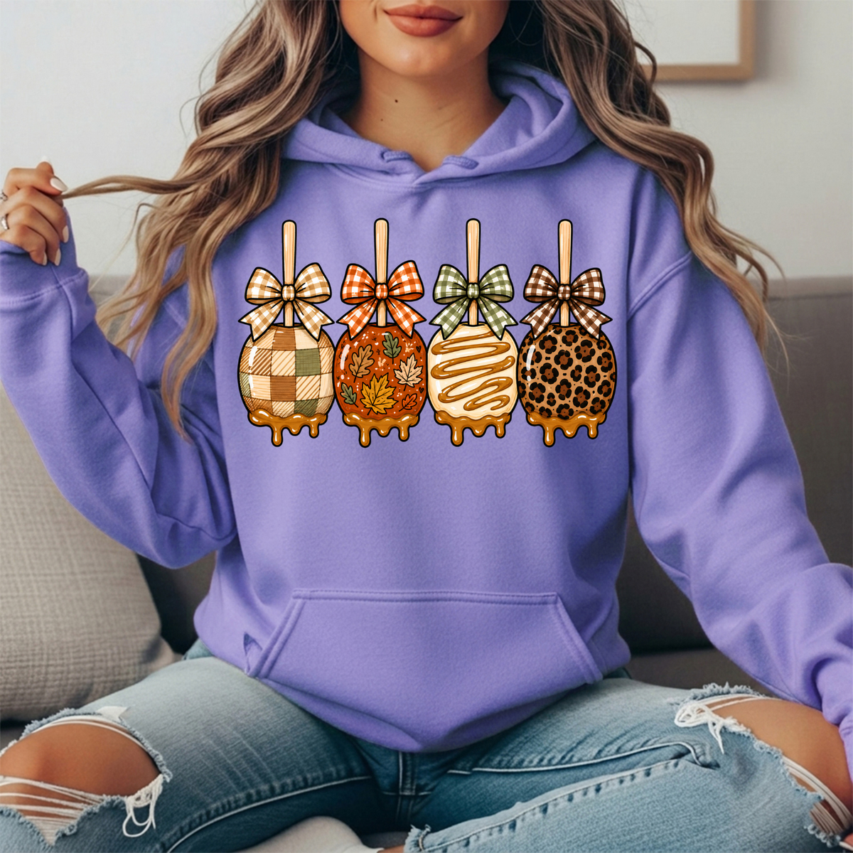 Fall Caramel Apples & Gingham Bows Graphic Hoodie