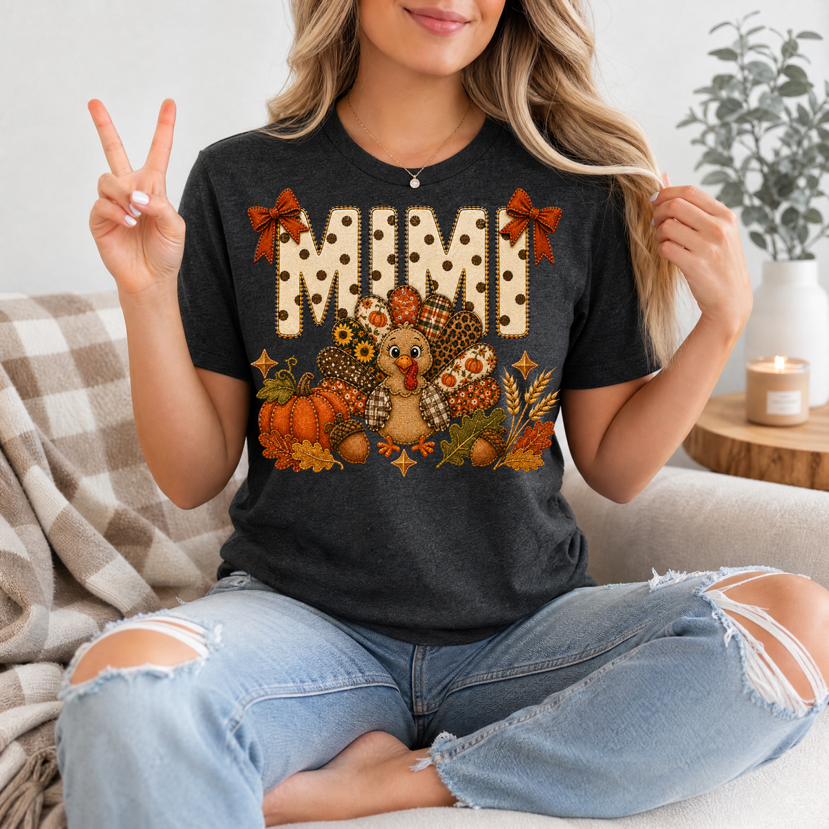 Mimi Thanksgiving Turkey & Bow Graphic Tee