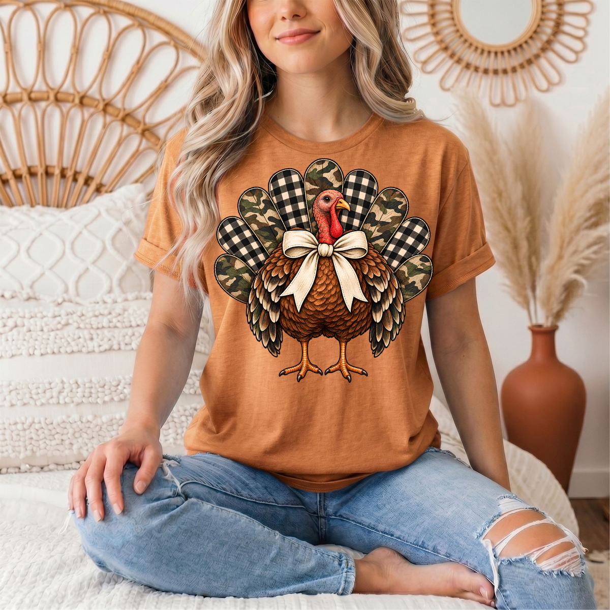 Camo & Buffalo Check Turkey Thanksgiving Graphic Tee
