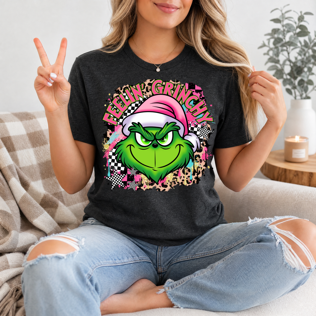 Feelin' Grinchy Christmas Premium Graphic Tee