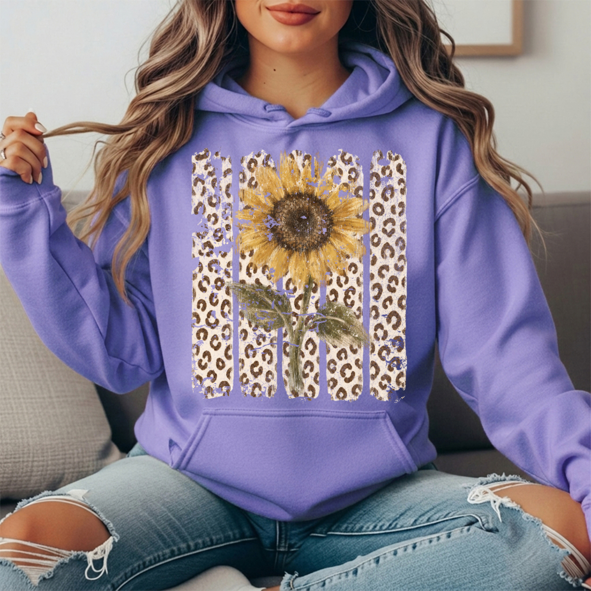 Sunflower Leopard Stripe Graphic Hoodie