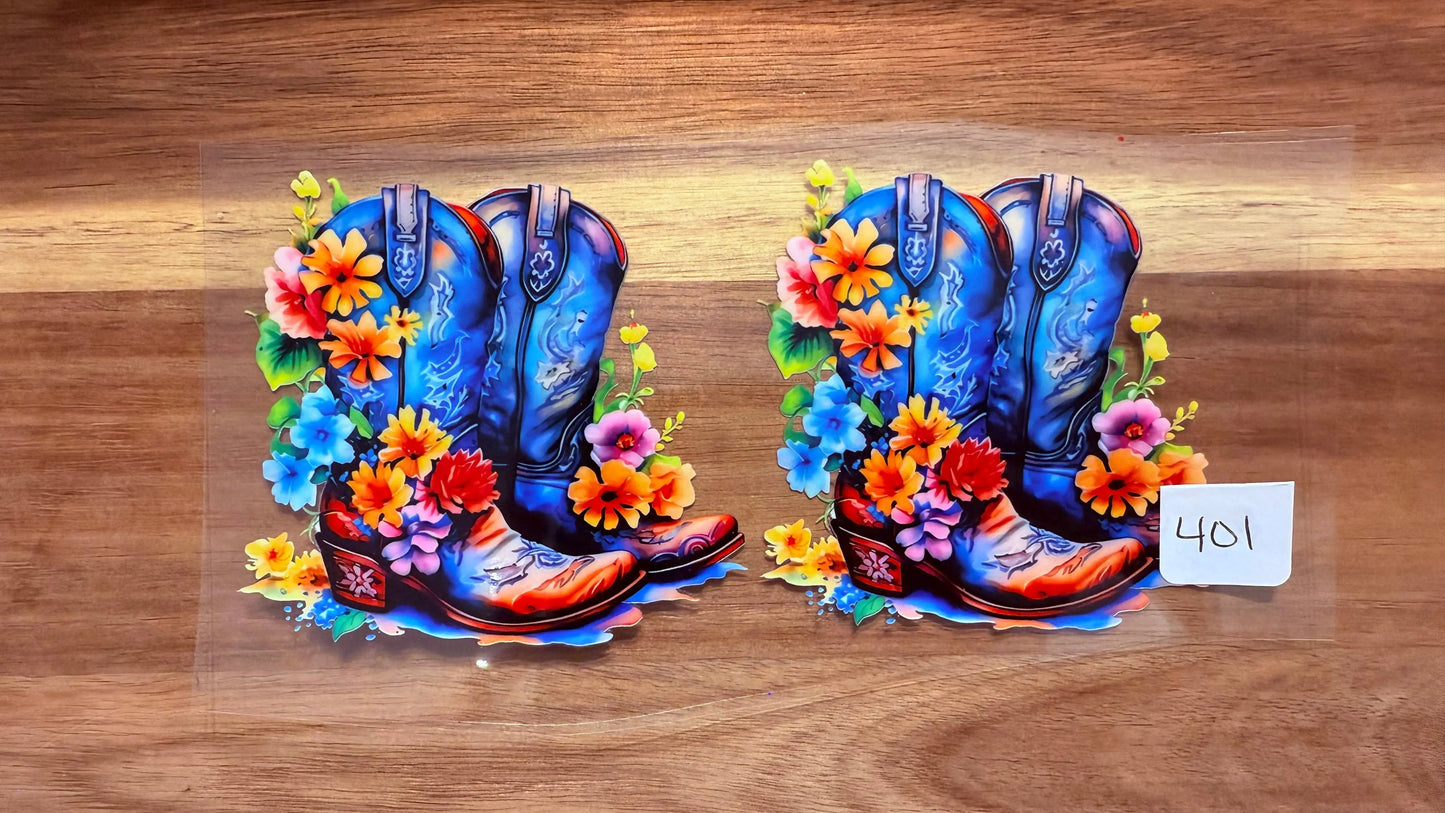 #401 Teal Boots with flowers K's Krafty Barn