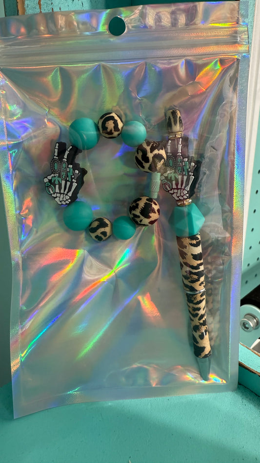Peace Skeleton Hand Cup Charm & Pen Set
