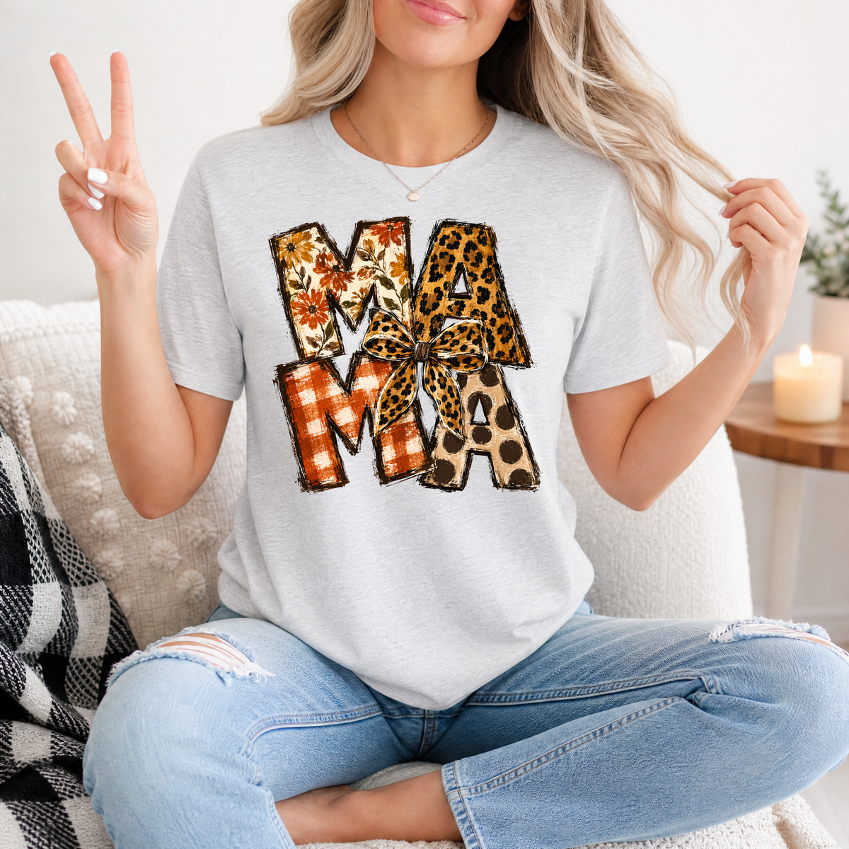 Fall Mama Floral & Leopard Bow Graphic Tee