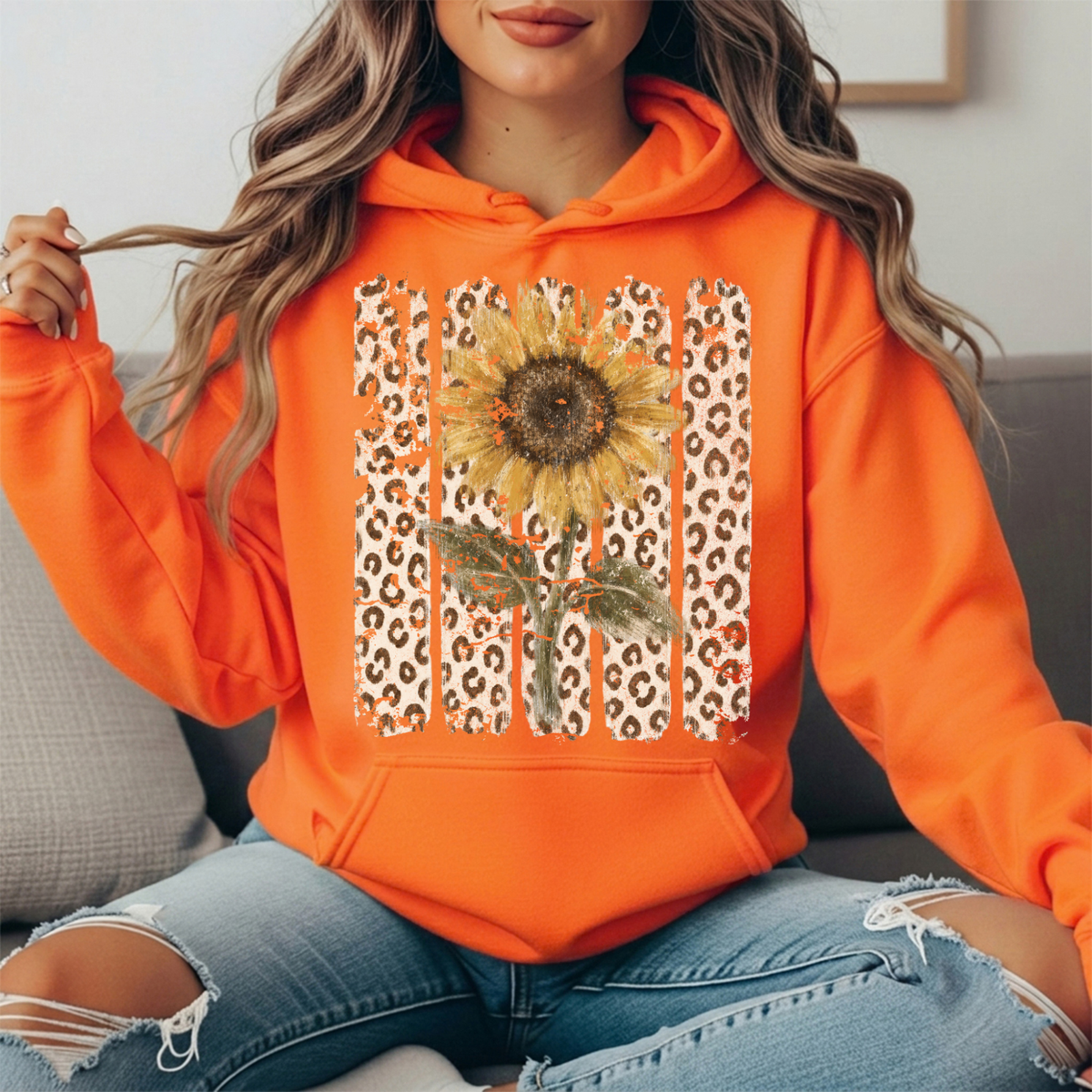 Sunflower Leopard Stripe Graphic Hoodie