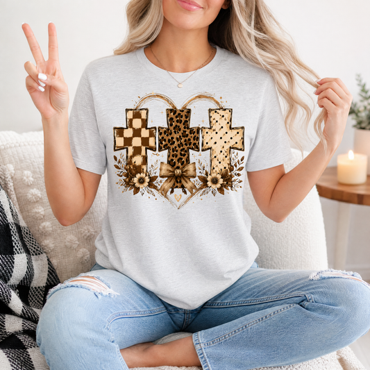Christian Cross Trio Floral & Bow Graphic Tee