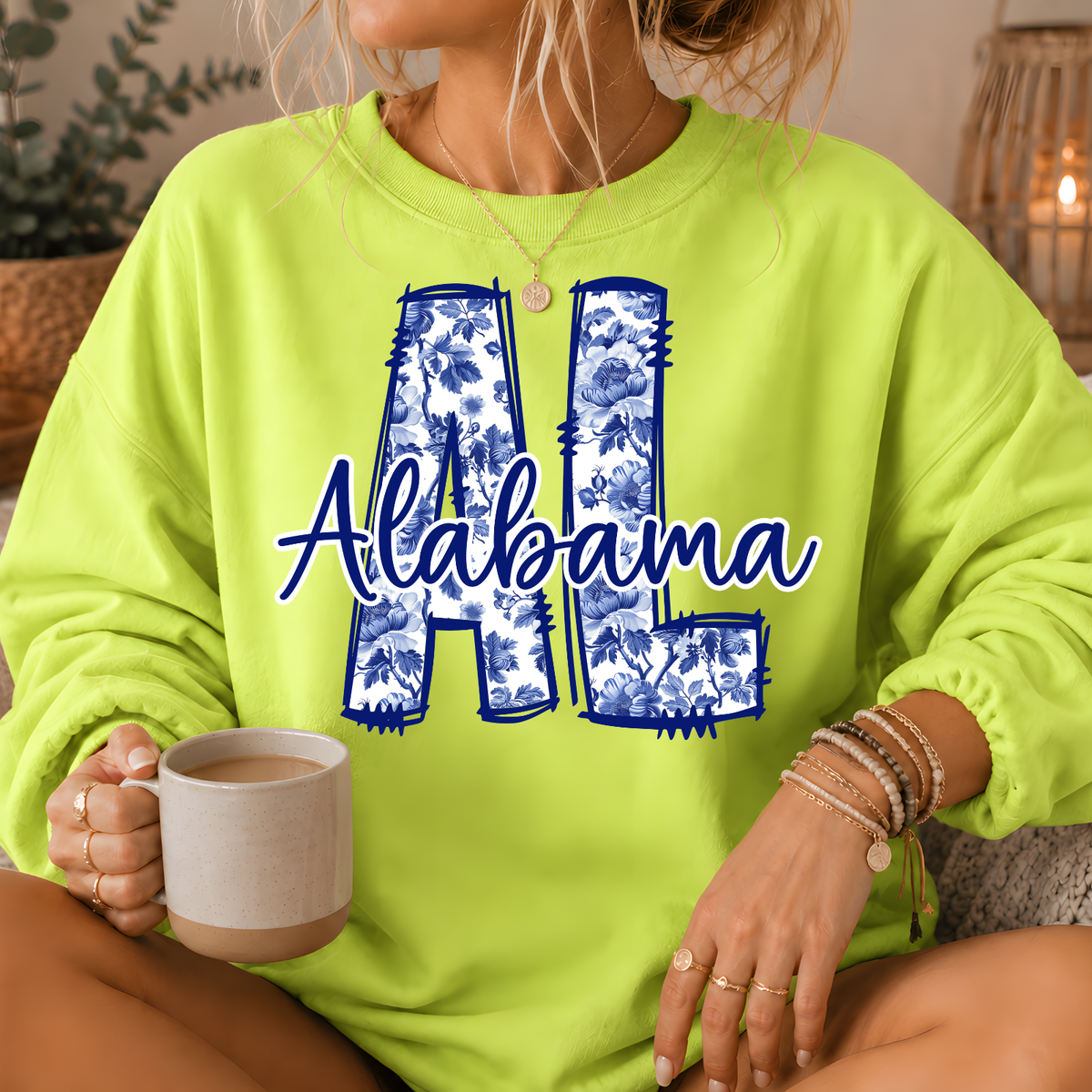 Alabama Blue Floral AL Crewneck Sweatshirt