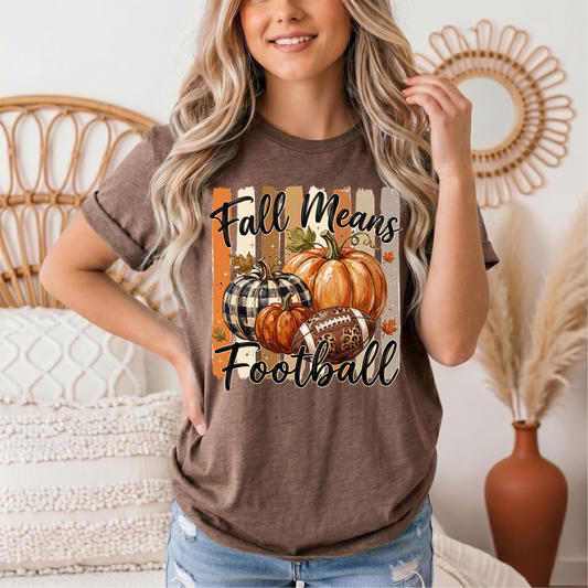 Fall Means Football Pumpkin Graphic Tee