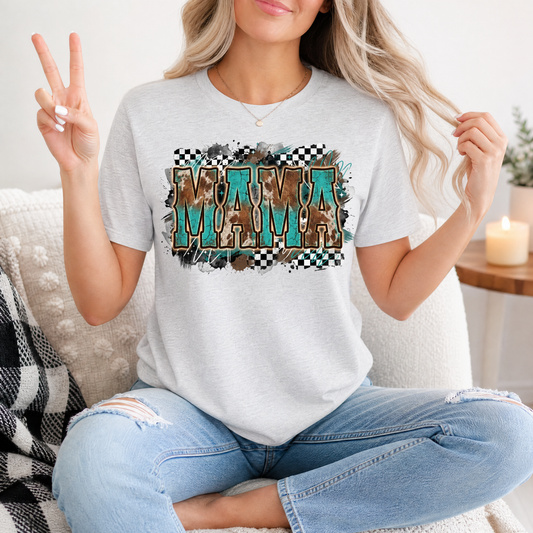 Western Mama Turquoise & Checkerboard Graphic Tee