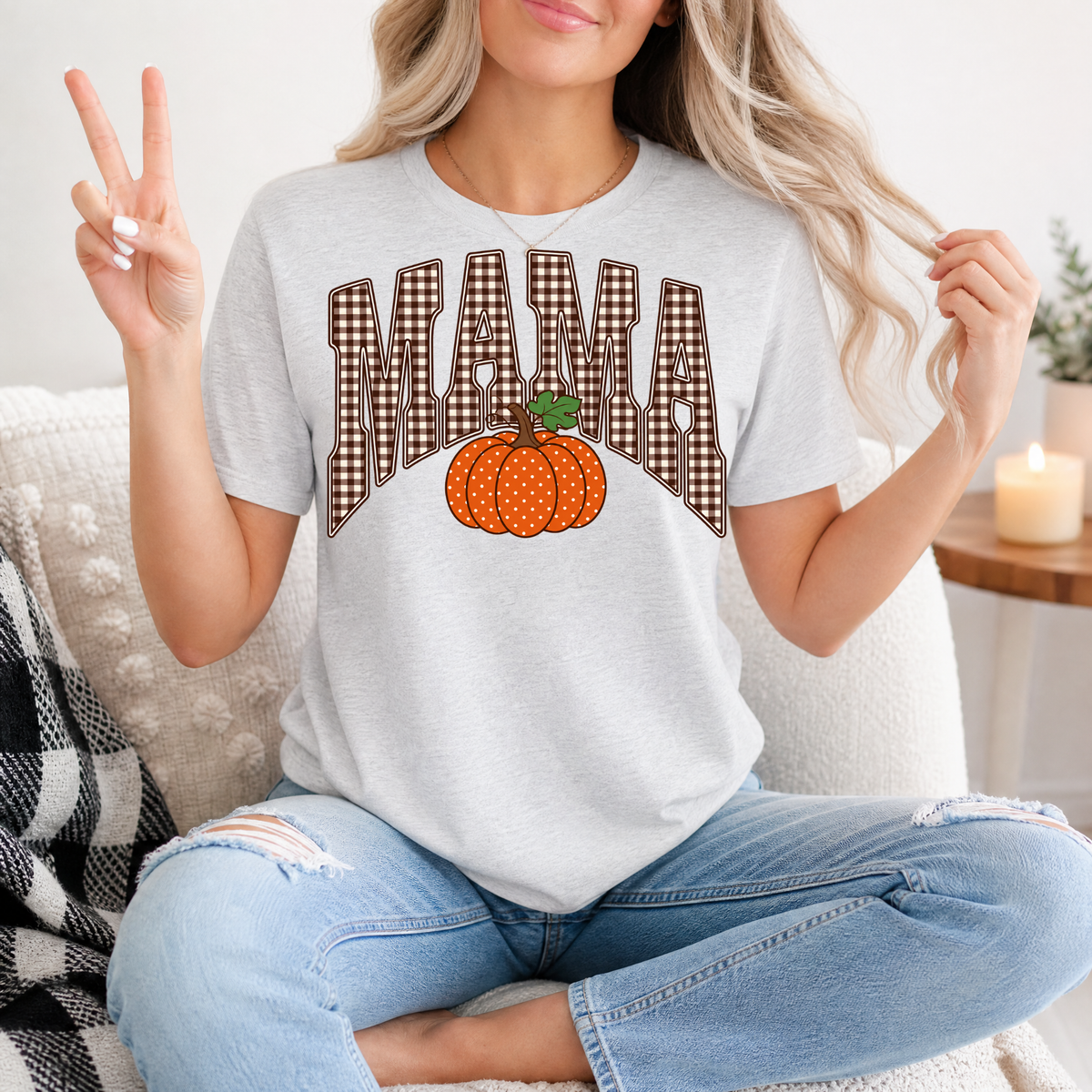 Gingham Mama Pumpkin Premium Graphic Tee