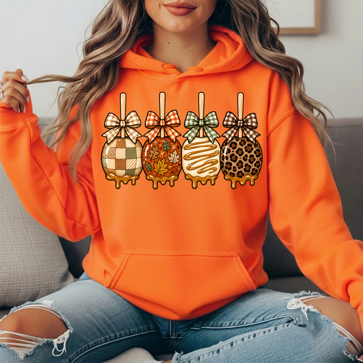 Fall Caramel Apples & Gingham Bows Graphic Hoodie