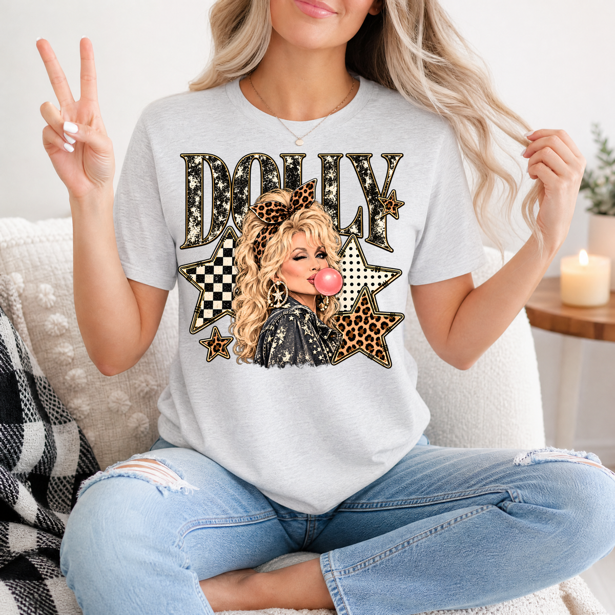 Dolly Bubblegum & Leopard Bow Vintage Graphic Tee
