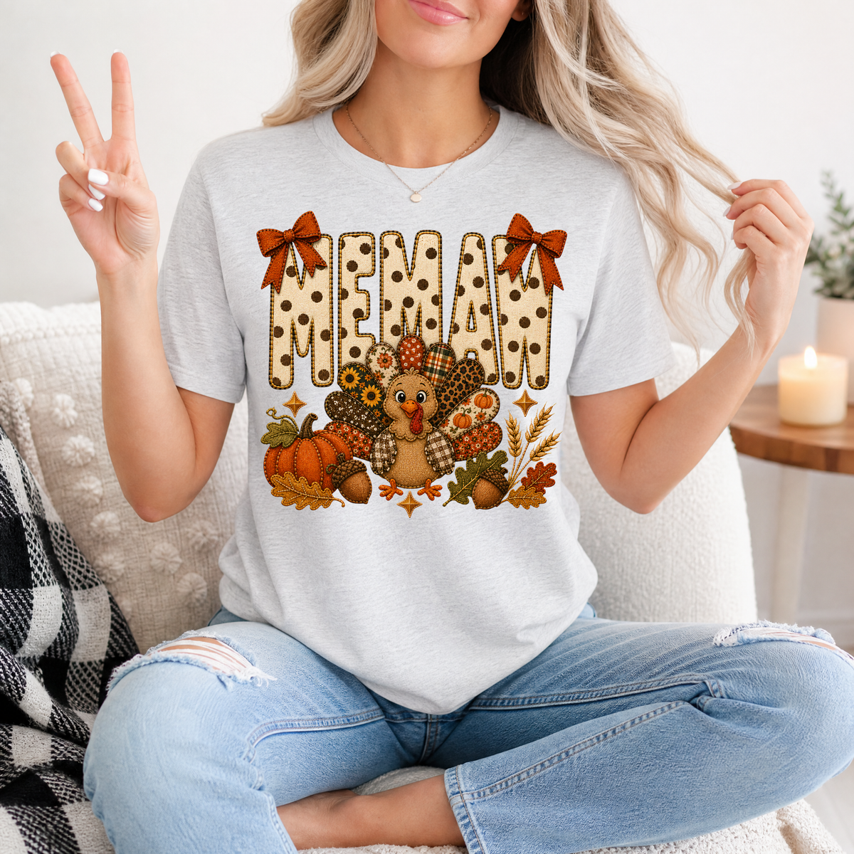 Memaw Thanksgiving Turkey & Bow Graphic Tee