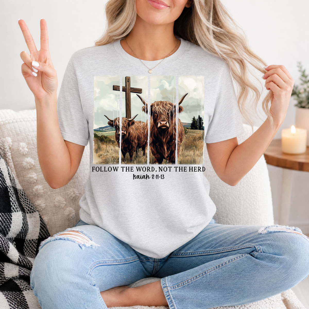 Follow the Word, Not the Herd Highland Cow Graphic Tee