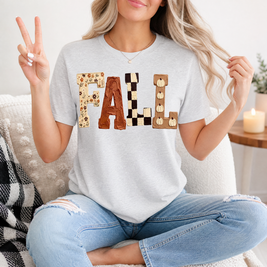 Fall Floral, Checkerboard & Pumpkin Graphic Tee