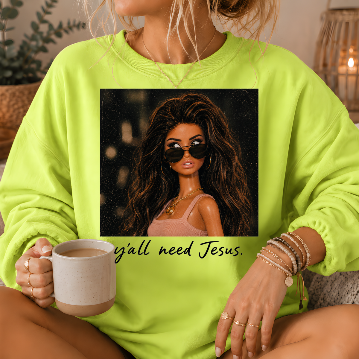 Y'all Need Jesus Fashion Doll Crewneck Sweatshirt