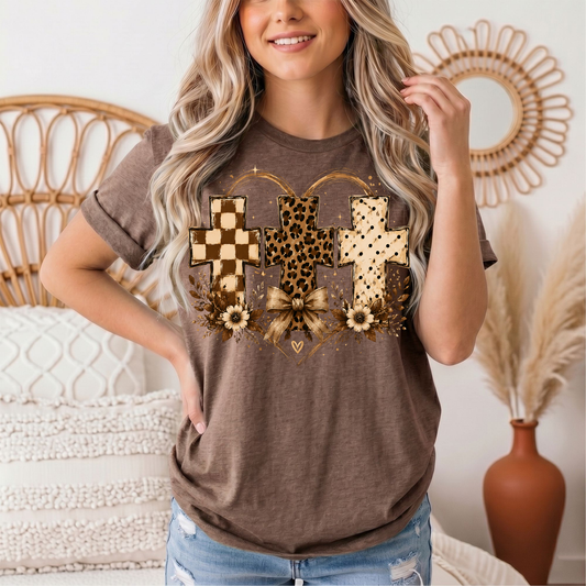 Christian Cross Trio Floral & Bow Graphic Tee