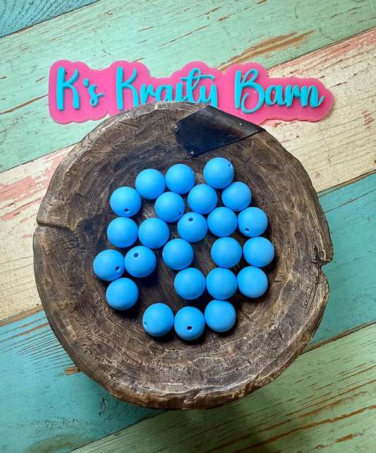 Wholesale 15mm Solid Silicone Beads- Sky Blue