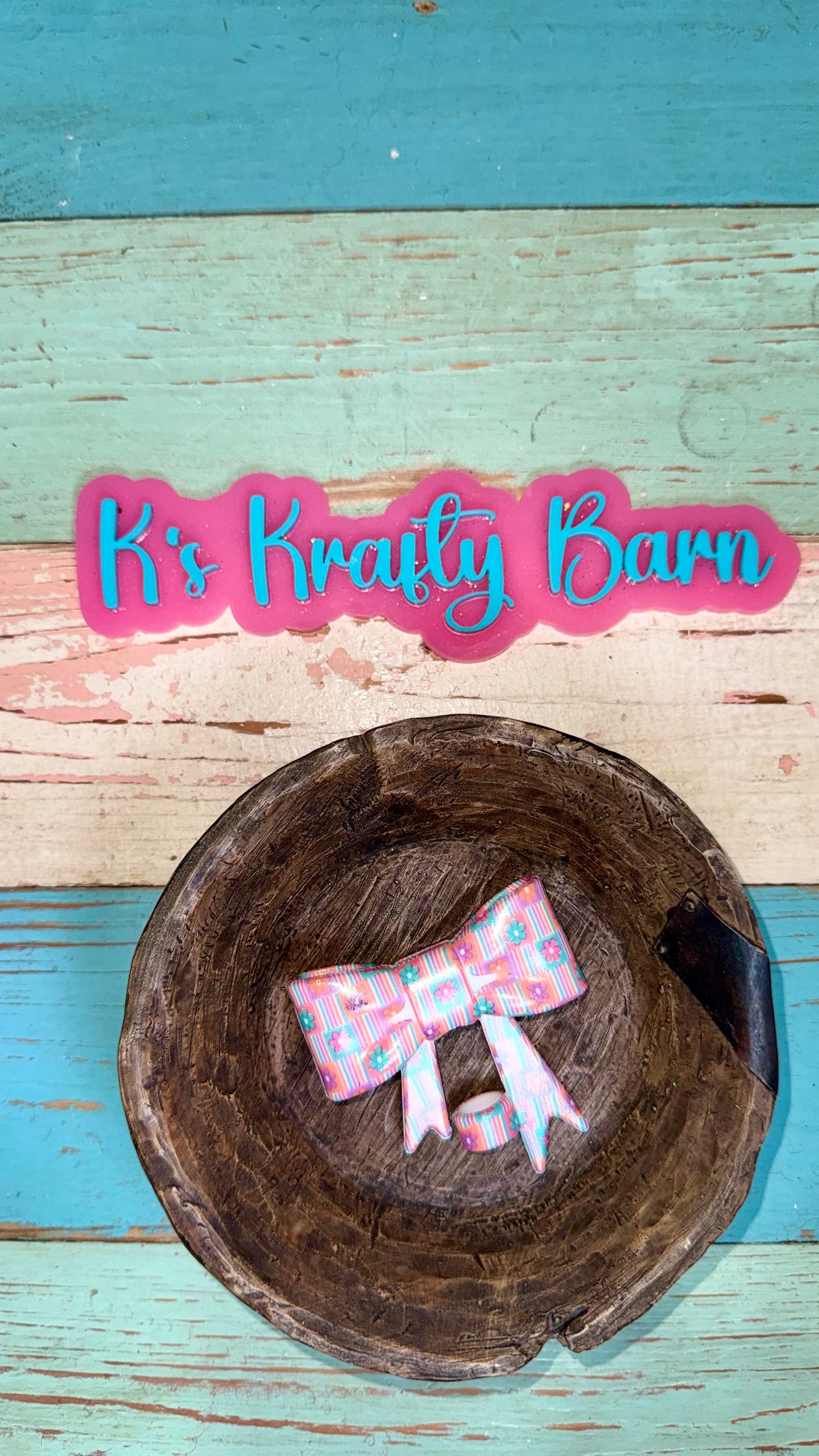 Wholesale Silicone Focal Bead- Daisy striped bow