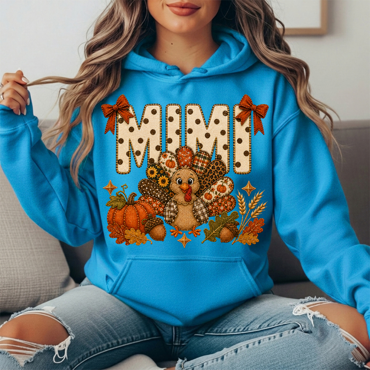 Mimi Thanksgiving Turkey & Rust Bows Graphic Hoodie
