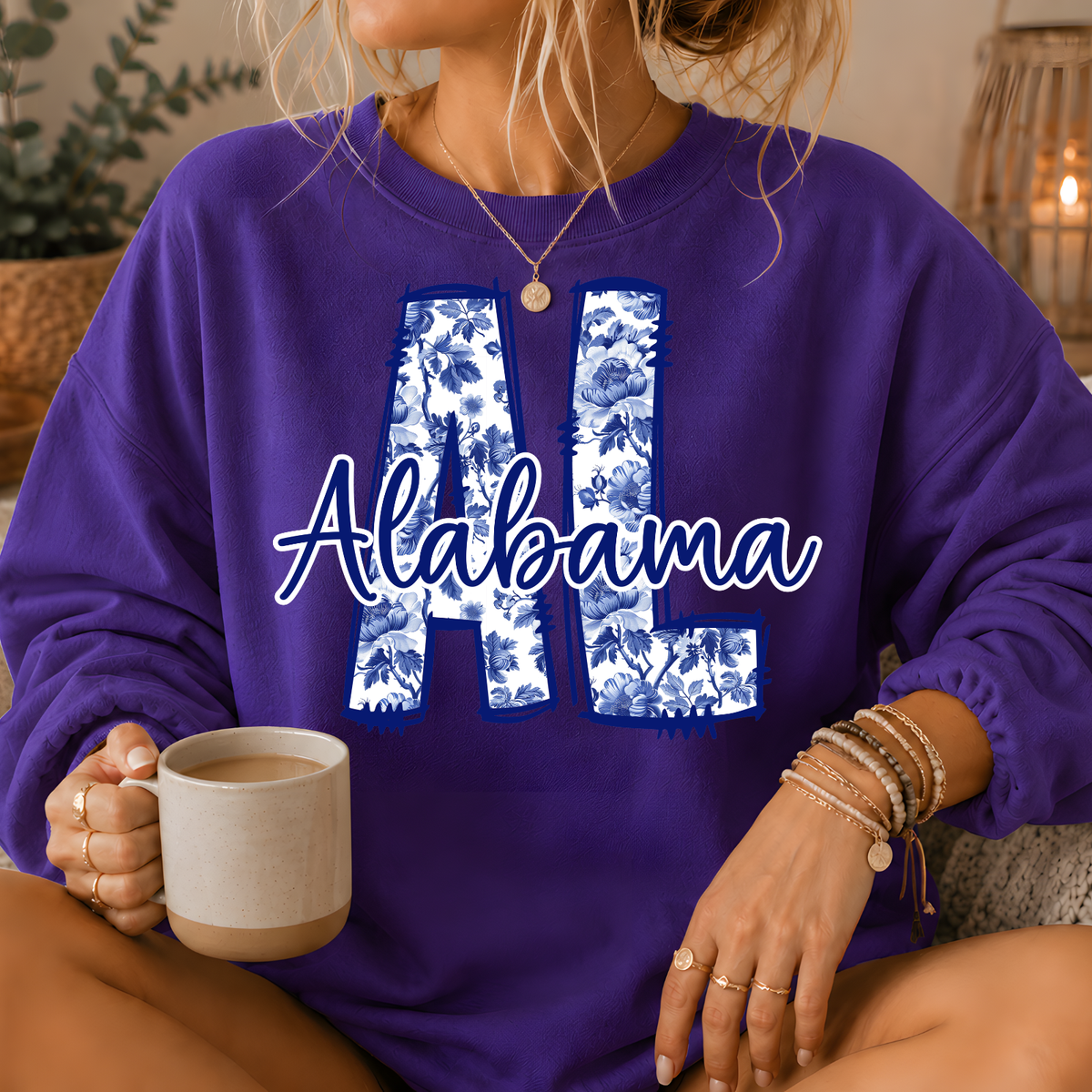 Alabama Blue Floral AL Crewneck Sweatshirt