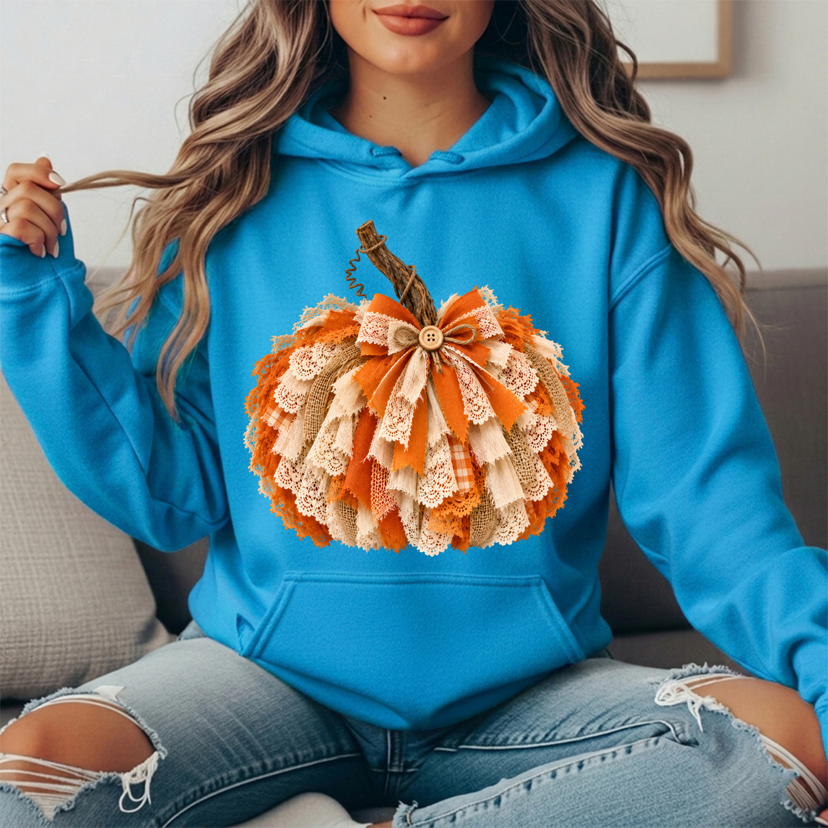 Rustic Lace & Burlap Pumpkin Graphic Hoodie
