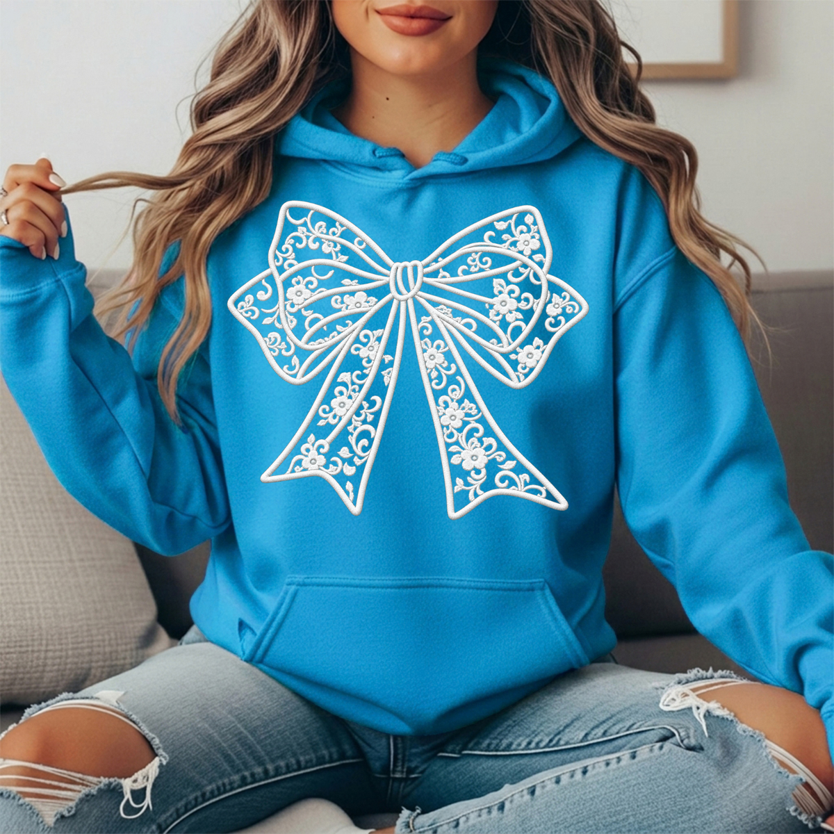 Floral Lace Bow Graphic Hoodie