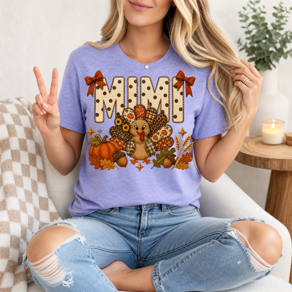 Mimi Thanksgiving Turkey & Bow Graphic Tee