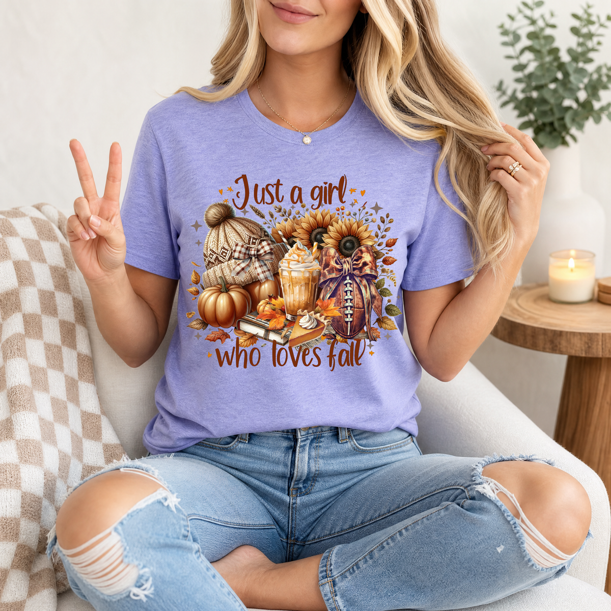 Just a Girl Who Loves Fall Football Premium Graphic Tee