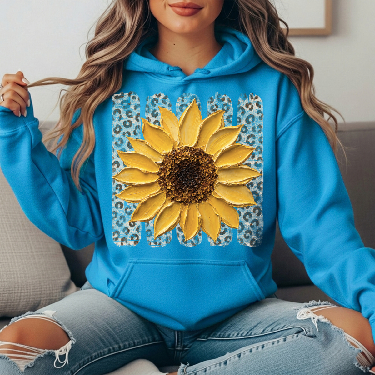 Sunflower Leopard Stripe Graphic Hoodie