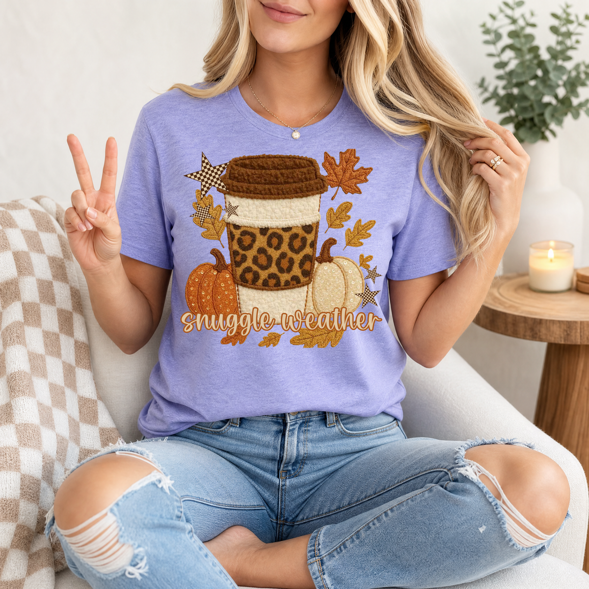Snuggle Weather Faux Embroidery Coffee Graphic Tee