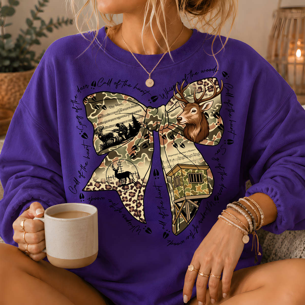 Camo Deer Hunting Bow Crewneck Sweatshirt