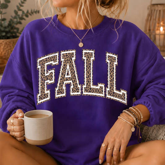 Fall Leopard Print Varsity Crewneck Sweatshirt