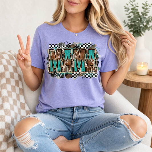 Western Mama Turquoise & Checkerboard Graphic Tee
