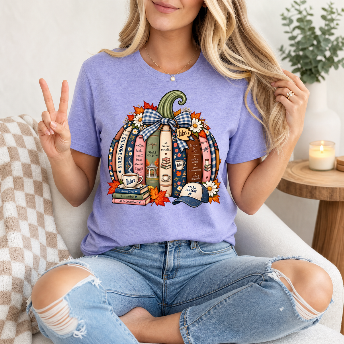 Gilmore Fall Bookish Pumpkin & Gingham Bow Graphic Tee