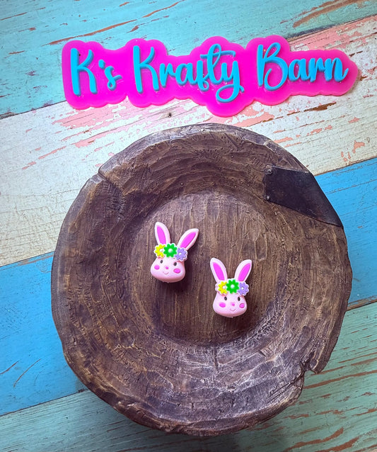Silicone Focal Bead- 3D bunny with flower headband K's Krafty Barn