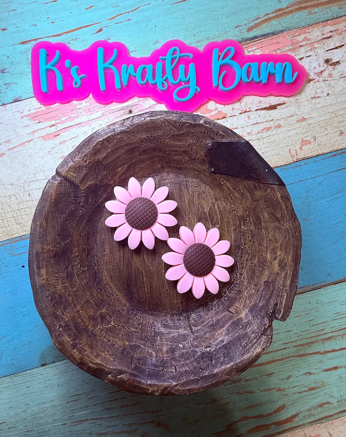 Silicone Focal Bead- Pink Sunflower K's Krafty Barn