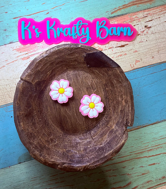 Wholesale Silicone Focal Bead- Pink & White Hibiscus Flower