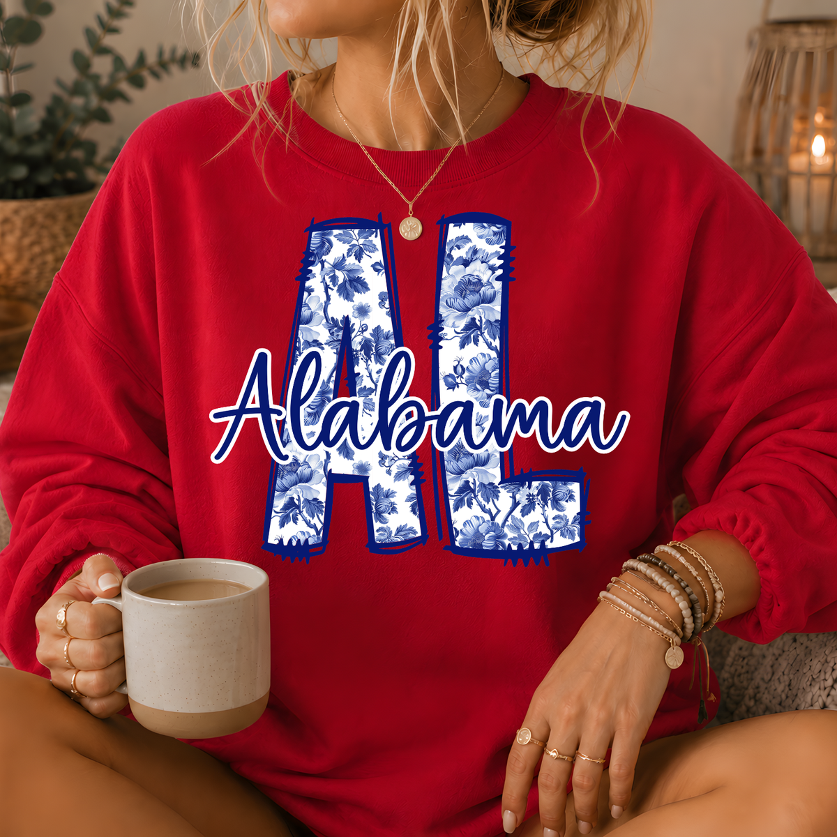 Alabama Blue Floral AL Crewneck Sweatshirt