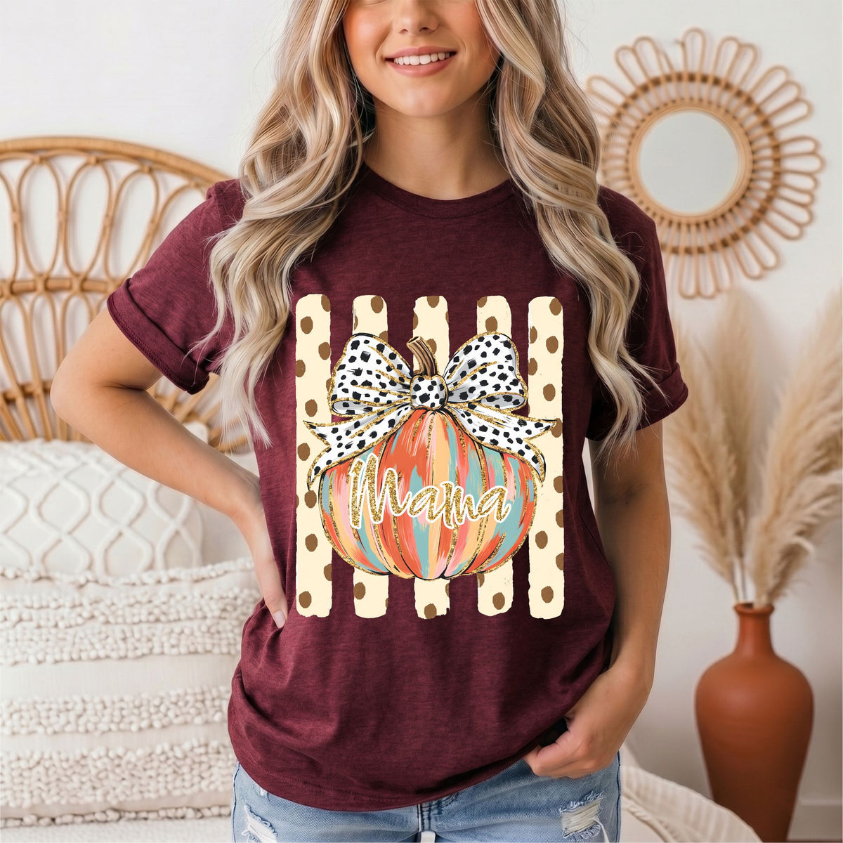 Mama Pumpkin & Spotted Bow Fall Graphic Tee