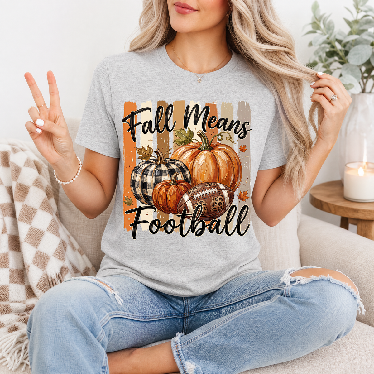 Fall Means Football Pumpkin Graphic Tee