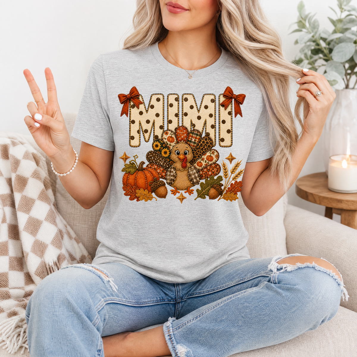 Mimi Thanksgiving Turkey & Bow Graphic Tee