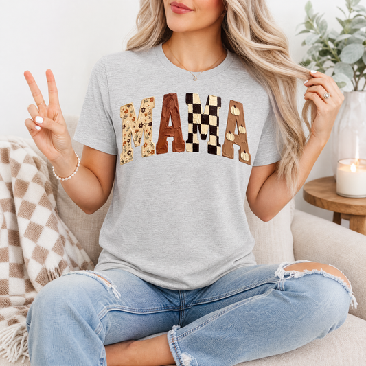 Fall Mama Floral, Checkerboard & Pumpkin Graphic Tee