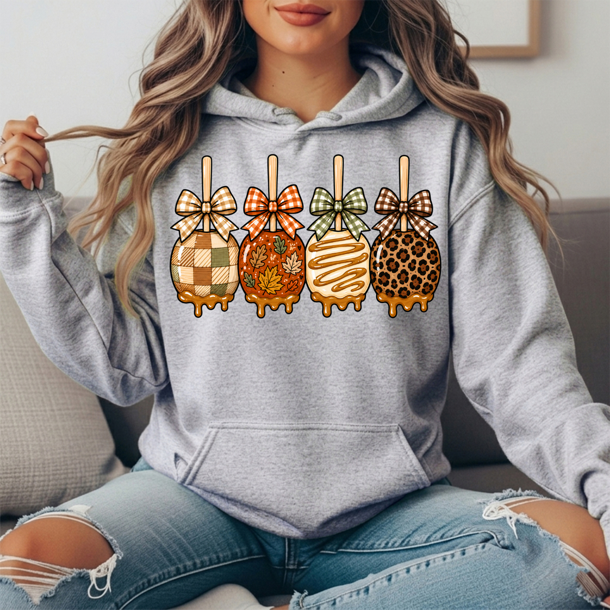 Fall Caramel Apples & Gingham Bows Graphic Hoodie