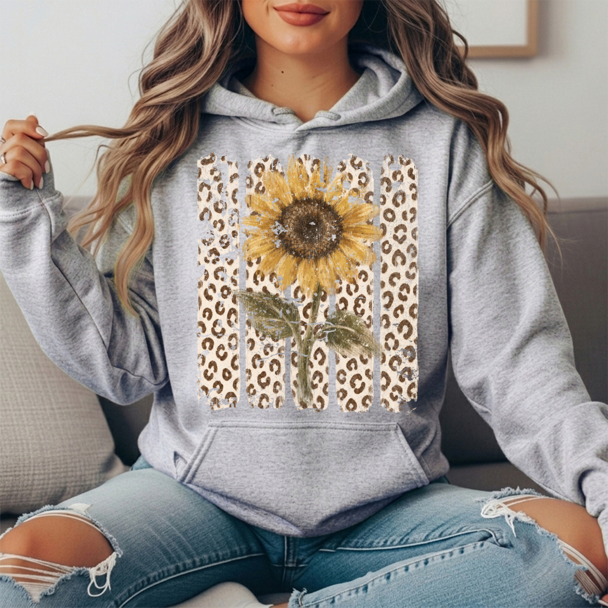 Sunflower Leopard Stripe Graphic Hoodie