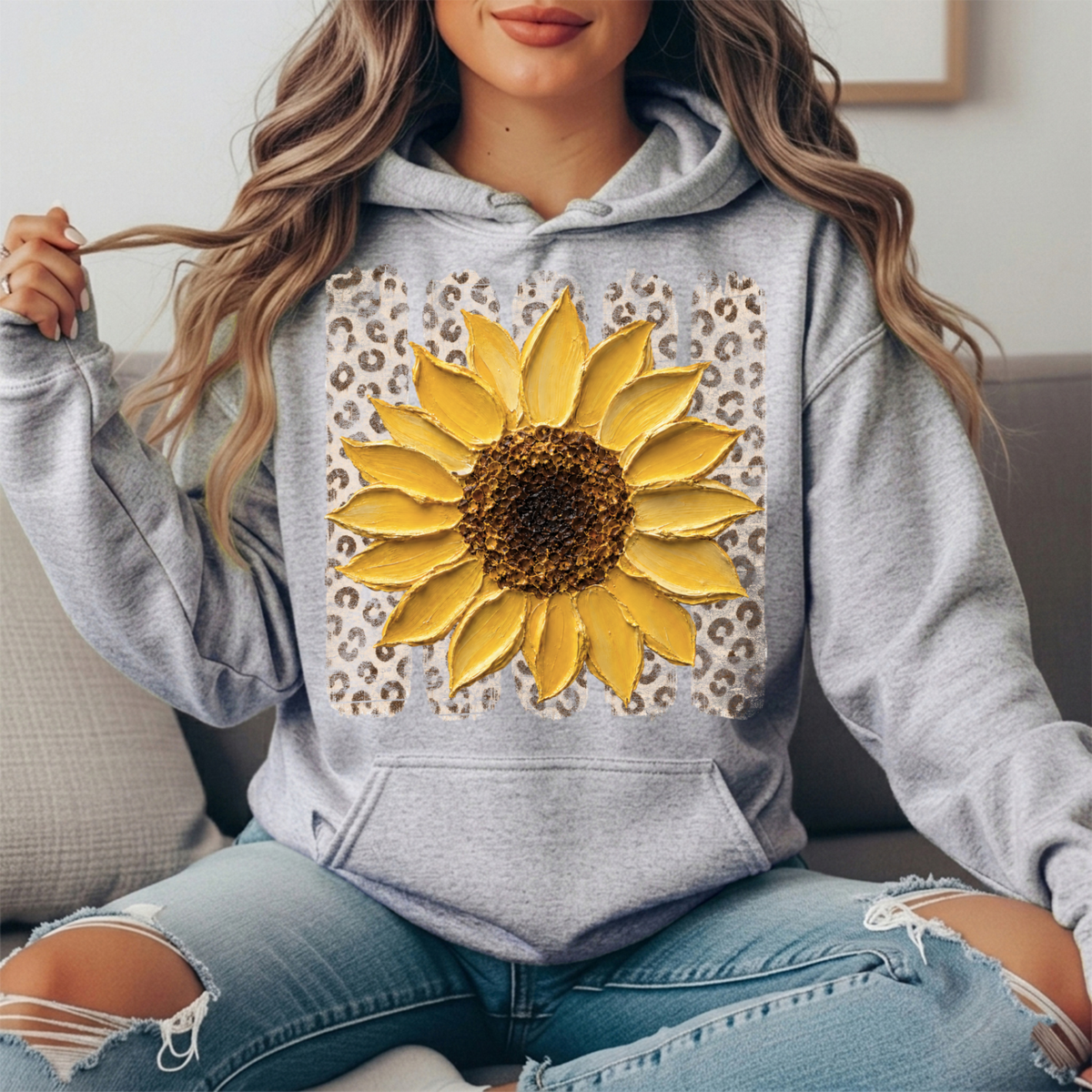 Sunflower Leopard Stripe Graphic Hoodie