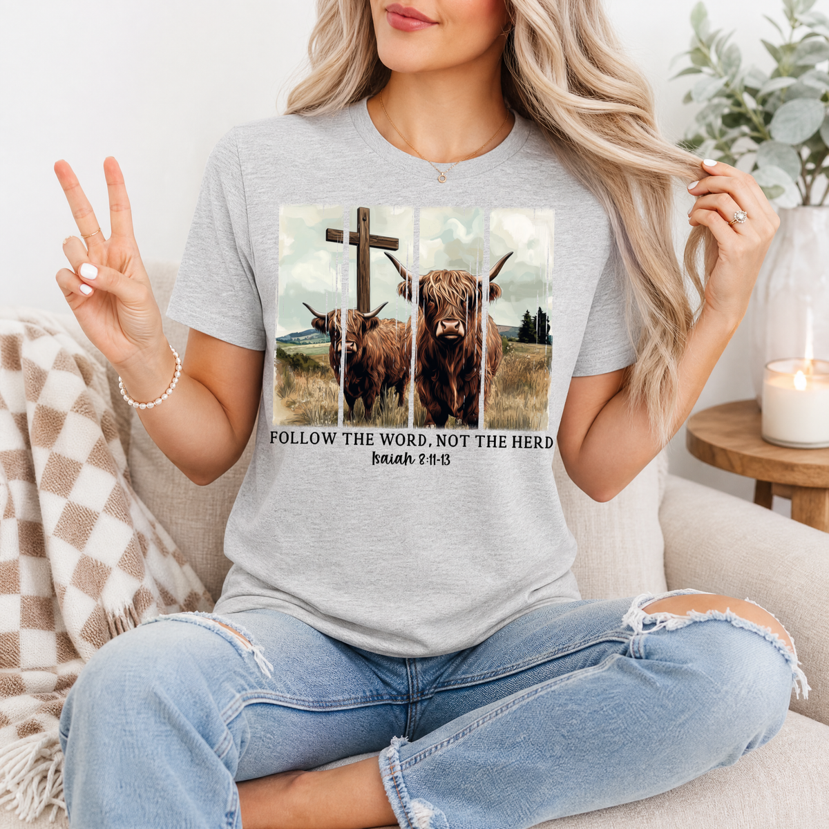 Follow the Word, Not the Herd Highland Cow Graphic Tee